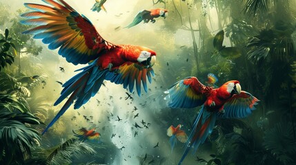 Colorful Parrots: Vibrant Images of Exotic Avian Beauties - obrazy, fototapety, plakaty