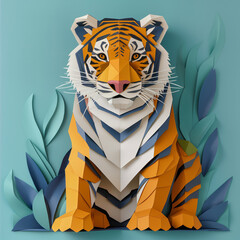 "Captivating tiger image rendered in intricate paper art style."