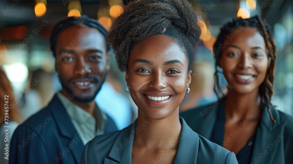Poster smiling diverse corporate workers. generative ai.