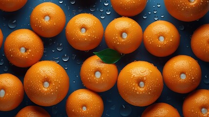 Orange background.fresh oranges soaked in dew or water
