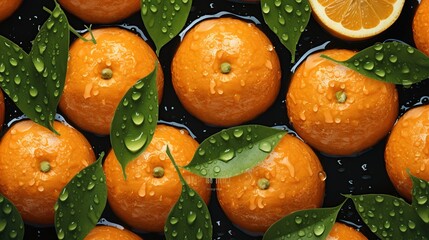 Orange background.fresh oranges soaked in dew or water - obrazy, fototapety, plakaty