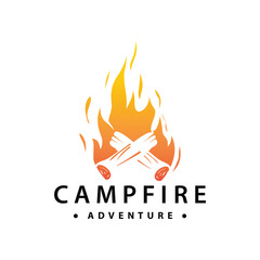 Design wood and fire, logo campfire bonfire vector camping adventure vintage illustration