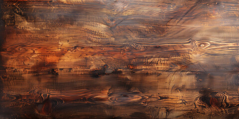 Close-up of a burnt wooden surface displaying rich textures and dark to light brown gradients with visible grain patterns.