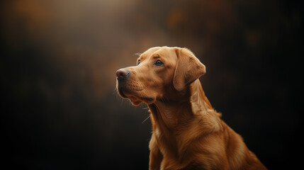 artistic studio portrait of a brown Labrador Retriever, profile view with a dramatic side lighting highlighting its contours and expression.