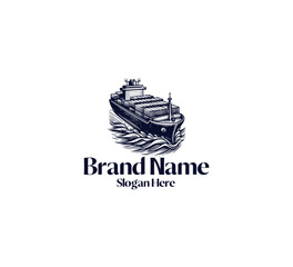 Cargo Ship logo Vintage hand drawn vector