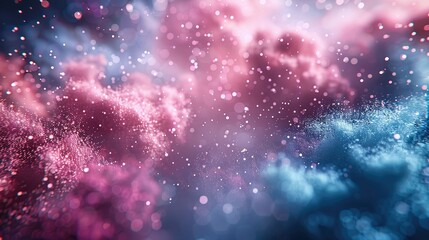 Particles joining pinks and blues. Generative AI.