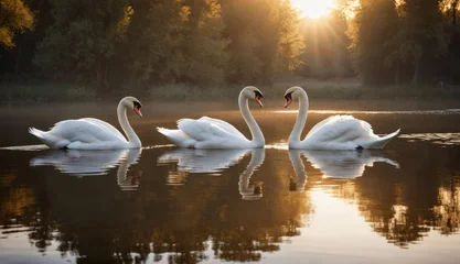 Foto op Aluminium a swans in the water at sunset. Generative AI. © zax