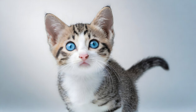 Cute baby tabby kitten on a white background