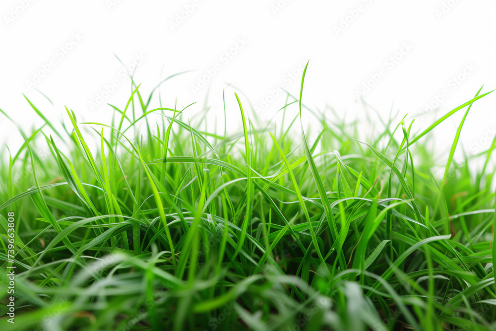 Poster lush green grass with a shallow depth of field and a white background, perfect for eco-friendly conc