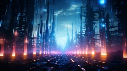 Information flow in Cyberpunk Style World Abstract Background
