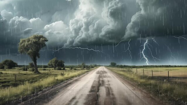 hailstorm on the road in a summer. seamless looping overlay 4k virtual video animation background 