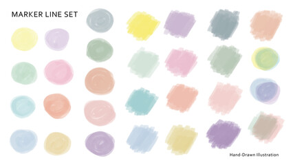 マーカーのタイトル背景セット、円、ブラシストローク