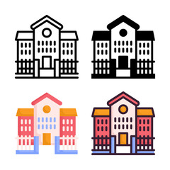 School icon set style collection in line, solid, flat, flat line style on white background