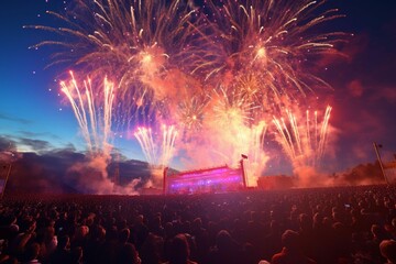 Fototapeta na wymiar Vibrant and energetic fireworks display over a. Generative ai