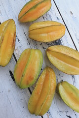 Several star fruit on the table

