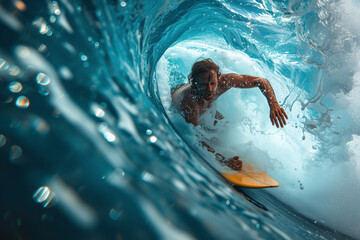 Experience the exhilaration of surfing as a skilled surfer embraces the challenge of powerful waves, creating an action-packed scene of oceanic bliss.