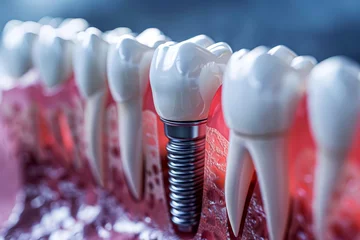Fotobehang Dental implantation, teeth with implant screw, .AI generative © Phichitpon