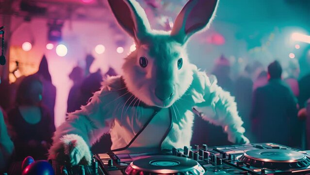 DJ Easter Bunny on the set rocking the Easter Sunday house party with his sick hopping beats