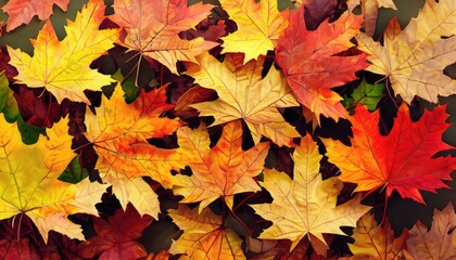 Naklejka na ściany i meble Autumn maple tree leaves full frame arrangement with many colorful leaves