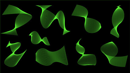 set of abstract hologram on black background