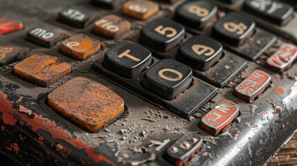 A detailed look at the keypad with wellworn buttons and scratches from frequent use.
