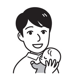 父親と赤ちゃん　白黒

