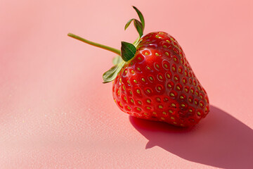 a single strawberry on a pink background in the style