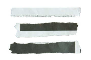 Set of ripped long rectangular black and white newspaper