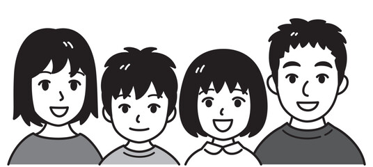 四人家族　白黒
