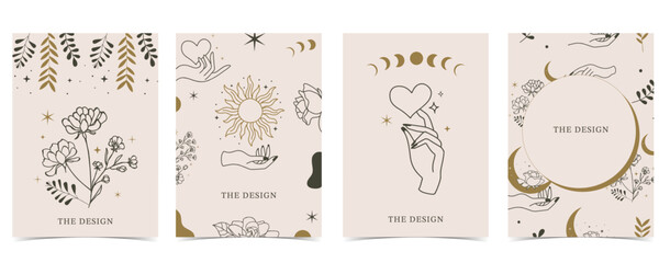 boho card tarot for a4 vertical illustration design with hand and sun