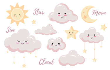 Twinkle pink baby object for invitation with cloud and star