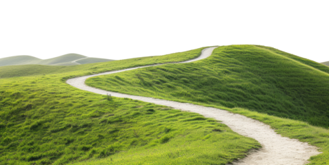 Summer landscape in mountains with trail isolated on transparent background
