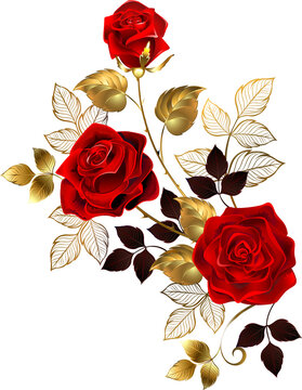 red roses gold leaves floral arrangement clip art preview