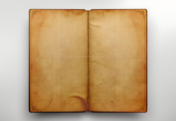an open brown notebook on a white background in the s