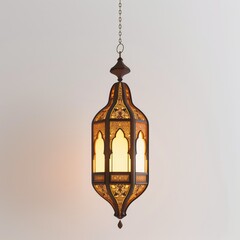 Obraz premium minimalist Islamic hanging lantern isolated on a white background, modern and clean Ramadan Kareem decoration