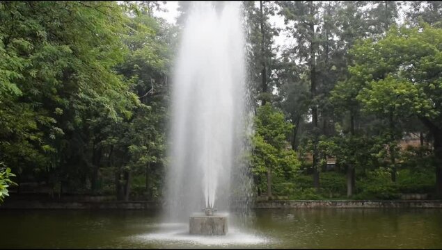 Fountain in the complex of Bharat Mandapam formally known as Pragati Maidan in Delhi India, working fountain in the Bharat Mandapam complex, water in the fountain, fountain in the Bharat Mandapam Park