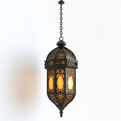 Fototapeta na wymiar minimalist Islamic hanging lantern isolated on a white background, modern and clean Ramadan Kareem decoration
