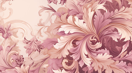 A Baroque Floral background Pattern Flourishing in Muted Pink and Antique Gold Hues