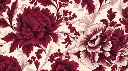 Baroque Bloom: A Floral background Pattern Inspired by the Baroque Era, Radiating in Deep Crimson and Ivory
