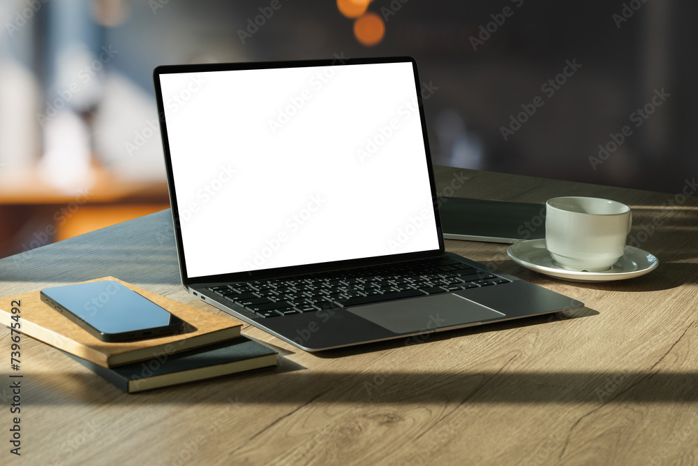 Poster mockup image blank screen computer mockup image of businessman marketing and design