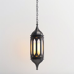 minimalist Islamic hanging lantern isolated on a white background, modern and clean Ramadan Kareem decoration