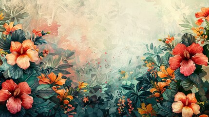 Obraz na płótnie Canvas Antique Botanical Illustration with Tropical Flowers