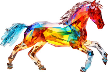 horse,rainbow crystal shape of horse,horse made of crystal isolated on white or transparent background,transparency 