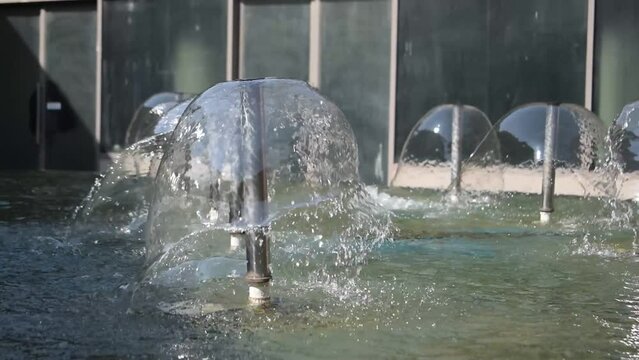 Fountain in the complex of Bharat Mandapam formally known as Pragati Maidan in Delhi India, working fountain in the Bharat Mandapam complex, water in the fountain, fountain in the Bharat Mandapam Park