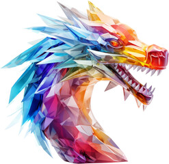 dragon,rainbow crystal shape of dragon,dragon made of crystal isolated on white or transparent background,transparency 