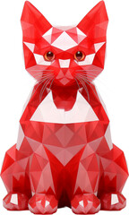 cat,red crystal shape of cat,cat made of crystal isolated on white or transparent background,transparency 