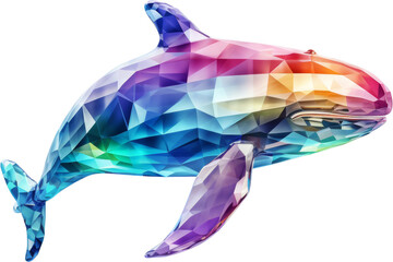 whale,rainbow crystal shape of whale,whale made of crystal isolated on white or transparent background,transparency 
