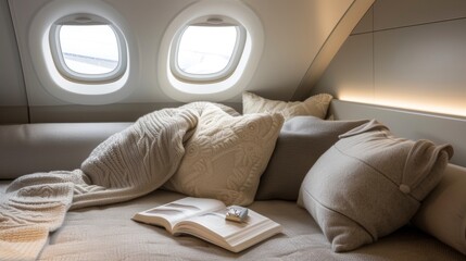 A cozy nook with plush pillows and warm blankets perfect for those looking to take a quick nap during a layover.