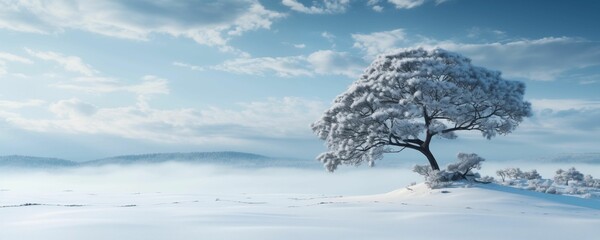 Fototapeta na wymiar Tree on Snow with Empty Copy Space Banner. Generative AI