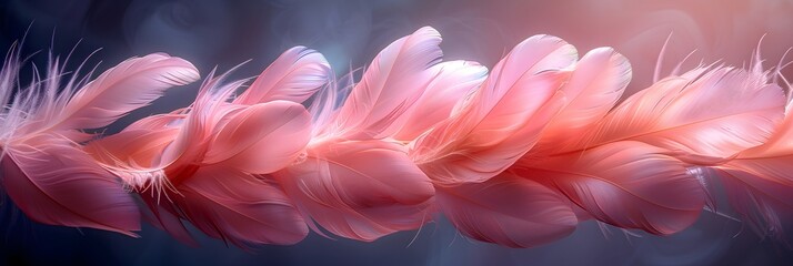 Banner textura de  hermosas plumas de ave color rosa suave - obrazy, fototapety, plakaty
